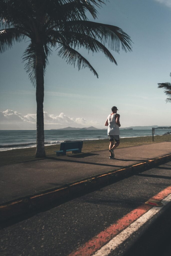 morning running near the beach